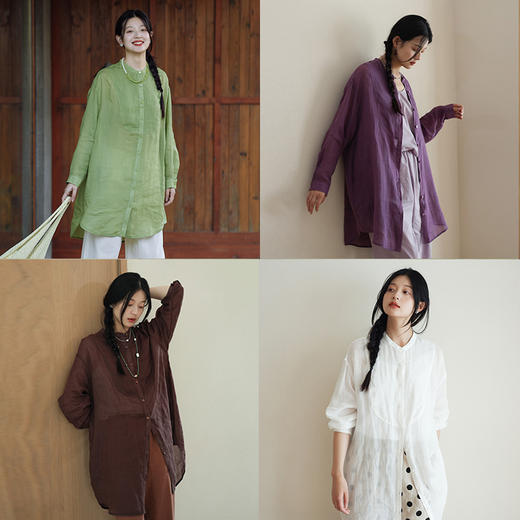 绽放295朵/100支高密苎麻开衫轻薄透气吸湿松弛飘逸长款防晒衬衫 商品图1