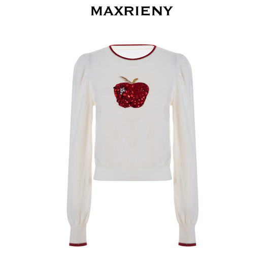 【商场同款】MAXRIENY幸运苹果毛衫精致复古感提花羊腿袖套头毛衫(货号:MC88SW780) 商品图4