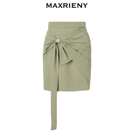 【商场同款】MAXRIENY精致复古感蝴蝶结短裙碧湖绿蝴蝶结飘带半裙(货号:MC88SK070) 商品图4