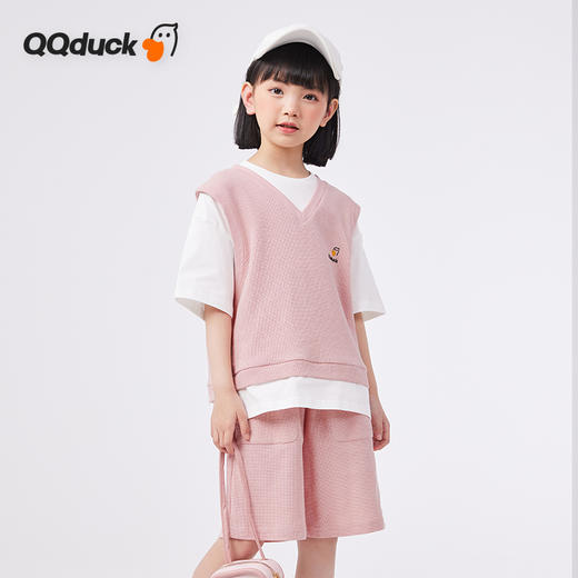 【两件套】【120-165】【可可鸭】女童夏季华夫格短袖短裤运动套装 商品图5