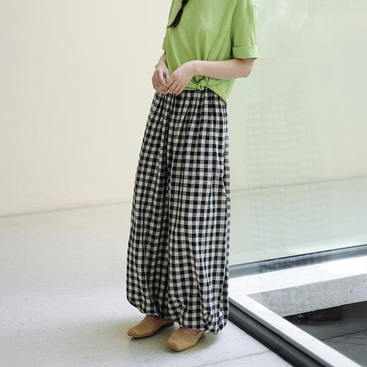 绽放286朵/氧气裤强捻微皱肌理感格子裤纯棉轻灯笼裤薄款休闲裙裤 商品图1