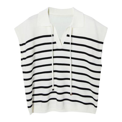西嘉C+IMPRESS/西嘉百搭廓形polo领撞色条纹羊毛混纺飞飞袖女士针织衫MY2401107 商品图4