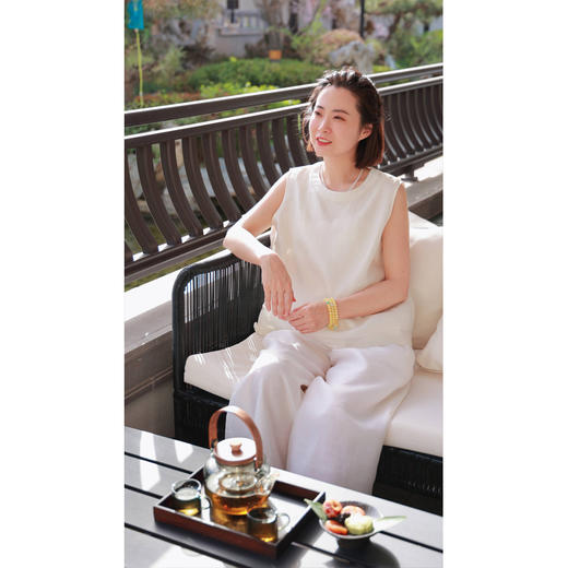 套装（宽肩吊带24718365-凝脂+双层飘纱阔腿裤20709381-山矾） 商品图0