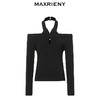 【商场同款】MAXRIENY中式复古露肩挂脖套头针织23秋款修身上衣女(货号:MC88SW581) 商品缩略图4