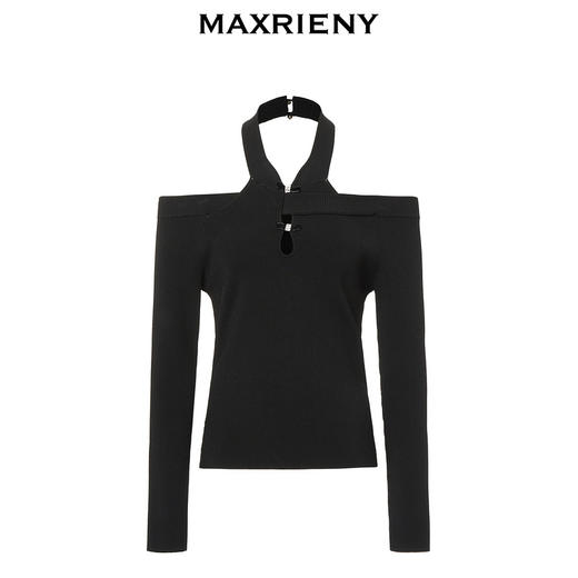 【商场同款】MAXRIENY中式复古露肩挂脖套头针织23秋款修身上衣女(货号:MC88SW581) 商品图4