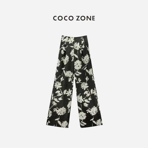 COCO ZONE“花海”夏季时尚高级感印花休闲裤复古显瘦直筒阔腿裤CC1B0957 商品图0
