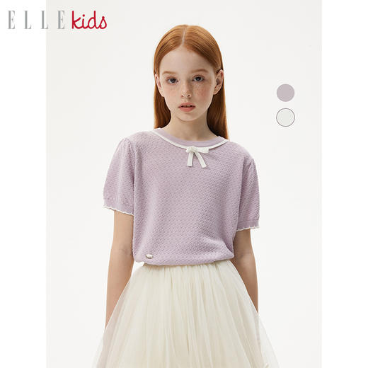 ELLEKIDS 童装 天丝晴棉短袖温柔蝴蝶结小衫 商品图0