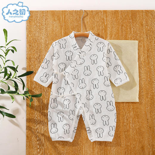 【卡通纱布纯棉连体衣】人之初新生儿纱布哈衣超薄夏季宝宝睡衣家居服和尚服幼儿超萌外出 商品图9