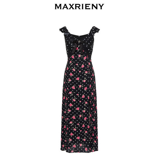 MAXRIENY黑底粉花飞飞袖吊带连衣裙(货号:MC88DR548) 商品图4
