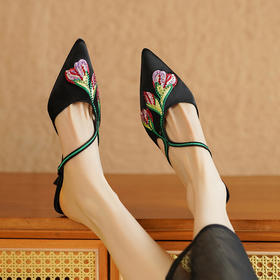 【预售5天】新中式刺绣半拖女鞋，复古高跟时尚尖头凉拖女鞋SLK&Y559