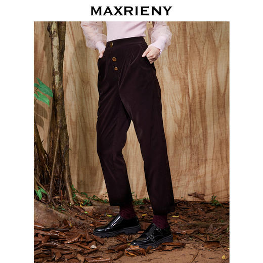 MAXRIENY咖色灯芯绒锥形裤高腰复古休闲裤通勤裤子女(货号:MC87PA783) 商品图2