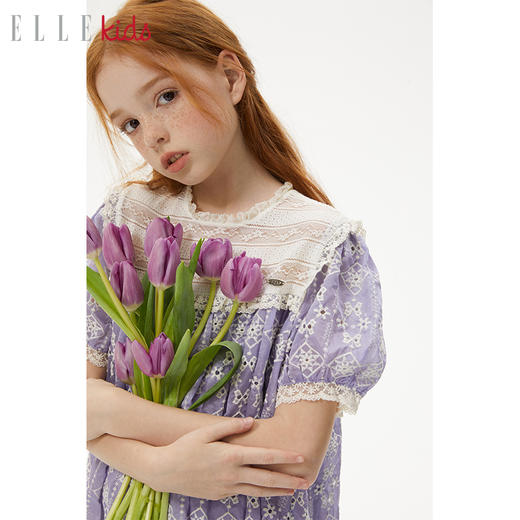 ELLEKIDS 童装 刺绣蕾丝宫廷风重工中长款公主连衣裙 商品图3