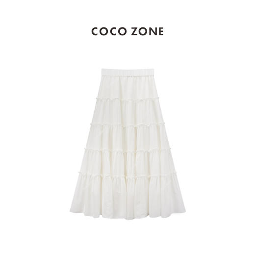 COCO ZONE"木耳裙"时尚设计感白色半身裙气质垂感白色A字蛋糕裙CC1B0928 商品图0