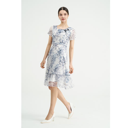 司歌网纱印花短袖显瘦连衣裙EA891347X 商品图2