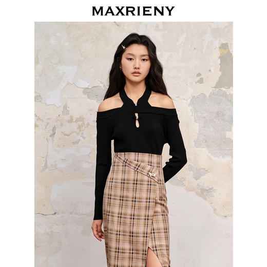 【商场同款】MAXRIENY中式复古露肩挂脖套头针织23秋款修身上衣女(货号:MC88SW581) 商品图2