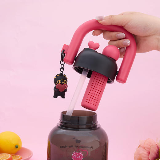 大英博物馆 盖亚·安德森猫和她的朋友们系列甜心黑粉茶水分离手提墩墩随行杯 Tritan  850ml 商品图3