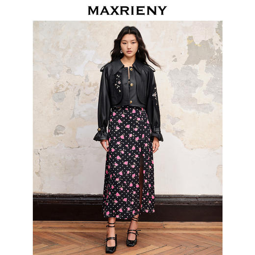 MAXRIENY黑底粉花飞飞袖吊带连衣裙(货号:MC88DR548) 商品图2