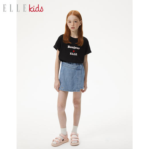 ELLEKIDS 童装  插肩袖印花爱心纽扣冰感棉短袖T恤 商品图3