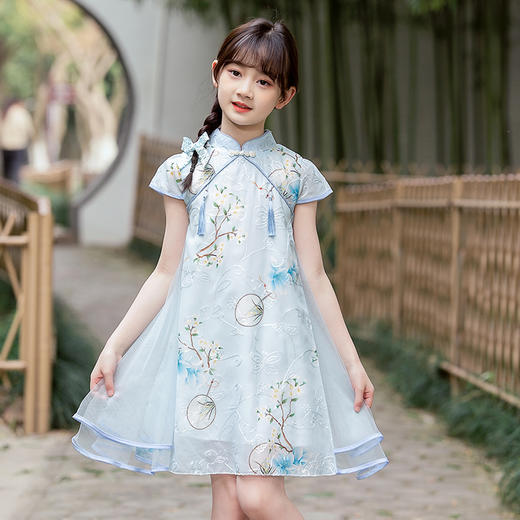 TM-新款女童连衣裙儿童中国风旗袍汉服改良版女孩表演服国潮 商品图3