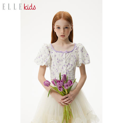 ELLEKIDS 童装 郁金香全棉宫廷风泡泡袖小衫 商品图0