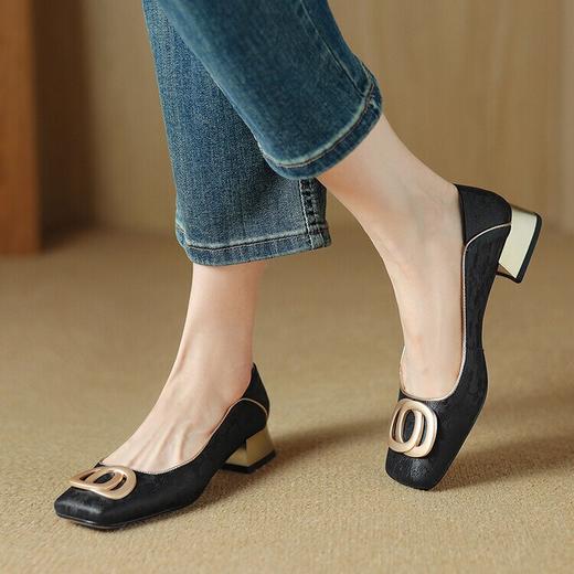 【预售5天】法式优雅方头浅口低跟单鞋，舒适刺绣牛皮浅口女鞋LD&6780 商品图2