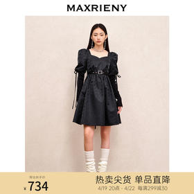 MAXRIENY宫廷复古风绑带设计娃娃裙早秋提花廓形连衣裙(货号:MS88DR556)