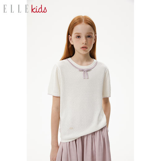 ELLEKIDS 童装 天丝晴棉短袖温柔蝴蝶结小衫 商品图1