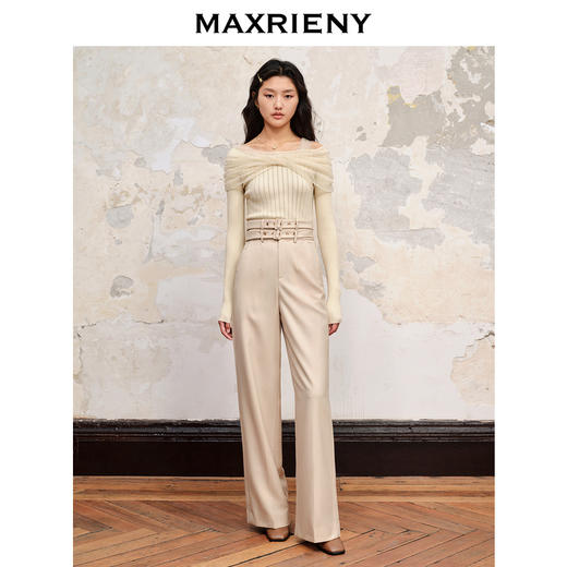 MAXRIENY极简通勤风双腰头设计高腰阔腿长裤秋休闲裤(货号:MC88PA559) 商品图1