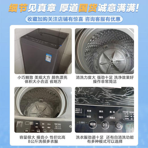 美的（Midea）洗衣机全自动波轮 8公斤大容量宿舍租房神器 9小时预约家用脱水甩干免清洗小型迷你不占地水电双宽 【随心洗系列】MB80V33B 商品图2
