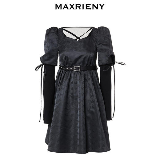MAXRIENY宫廷复古风绑带设计娃娃裙早秋提花廓形连衣裙(货号:MS88DR556) 商品图4