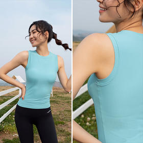 [肌理] 一体胸垫圆领无袖背心上衣 背部全包裹