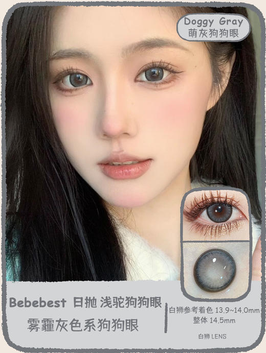 Bebebest旗下 ·Doggy Gray萌灰狗狗眼&Doggy Brown浅驼狗狗眼&Doggy Pink粉紫狗狗眼｜14.5mm白狮着色大直径  日抛 商品图0