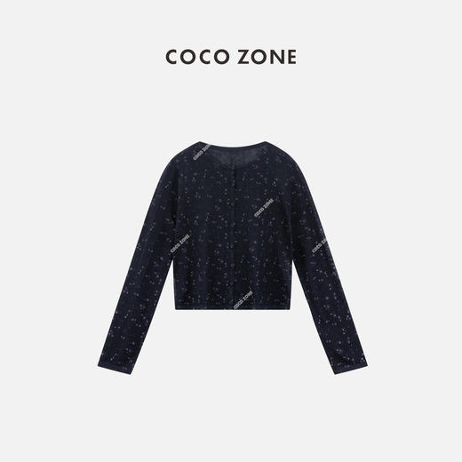 COCO ZONE"碎花开衫"通勤百搭长袖单排扣针织衫气质圆领显瘦上衣CC1B0960 商品图0