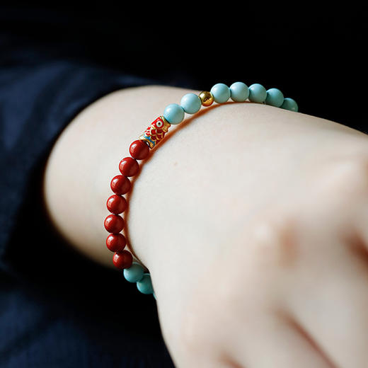 【经典】幸运锦鲤朱砂绿松石手串 精心设计 简约大气 商品图1