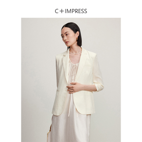 WT2402038C+IMPRESS/西嘉新中式西装外套女19姆米真丝冠乐绉肌理感抽皱袖口