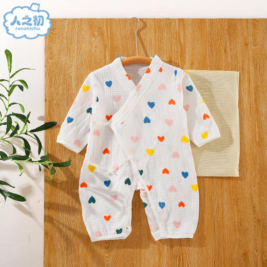 【卡通纱布纯棉连体衣】人之初新生儿纱布哈衣超薄夏季宝宝睡衣家居服和尚服幼儿超萌外出 商品图11