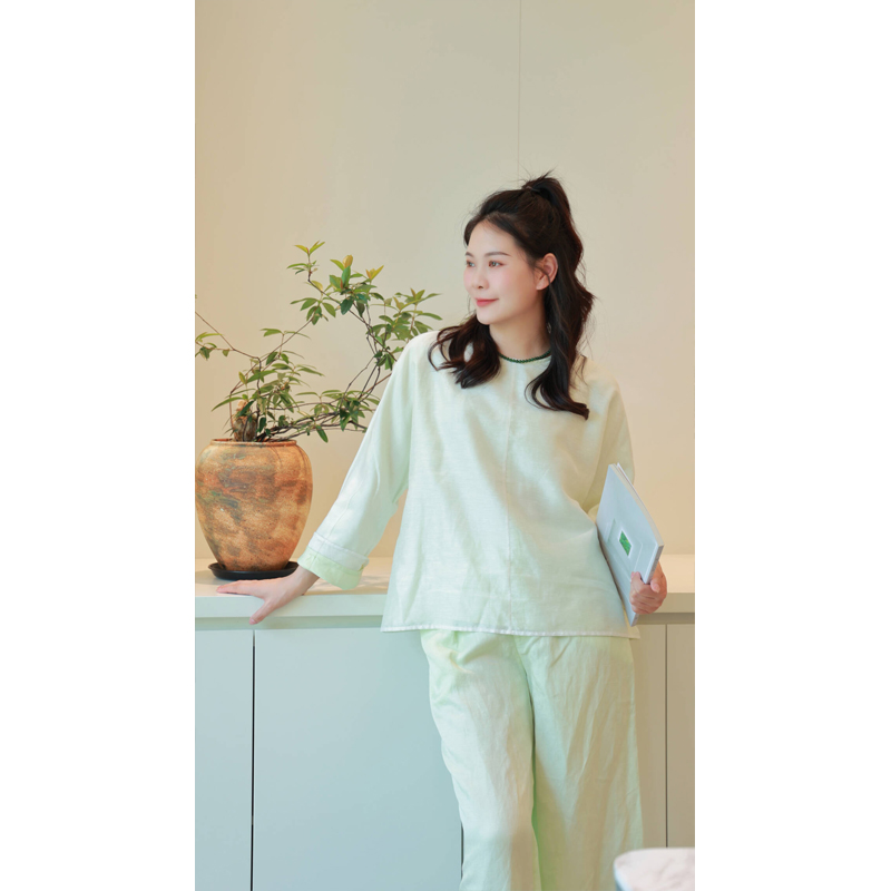 【抖音专属】套装（圆领小衫24708545酂白+阔腿裤24709615酂白）