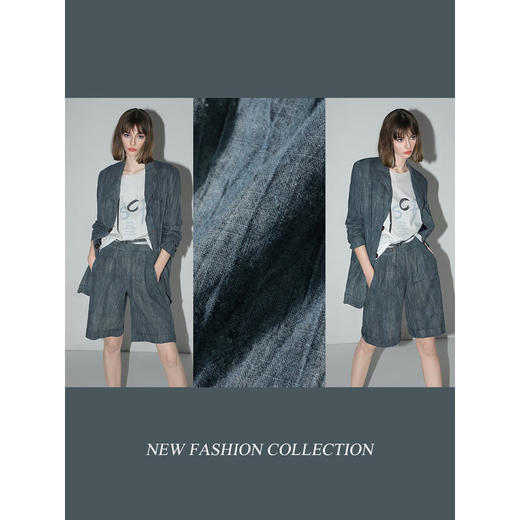 COCOBELLA砂洗炒色亚麻西装春夏松弛感穿搭牛仔色毛边外套SI3023 商品图3