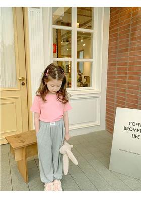 2件39.9元【童T】男童女童同款100%棉（纯色-粉色）印花T恤2025-喜出