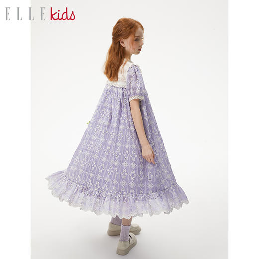 ELLEKIDS 童装 刺绣蕾丝宫廷风重工中长款公主连衣裙 商品图2