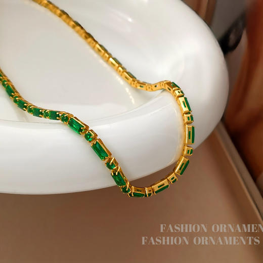 【搭配利器】铜镀真金法式复古绿色锆石手项链PXL 商品图5