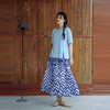 绽放227朵/蓝白折线手绘风格印花复古文艺宽松休闲裙子亚麻半身裙 商品缩略图3