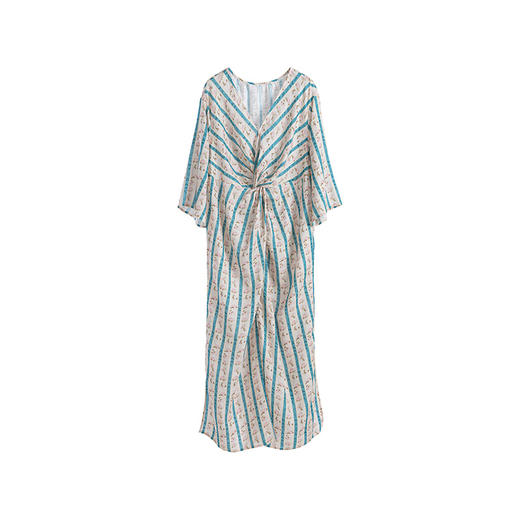 绽放293朵/复古花卉设计感扭结田园感竖条纹中袖开襟外搭连衣裙 商品图4