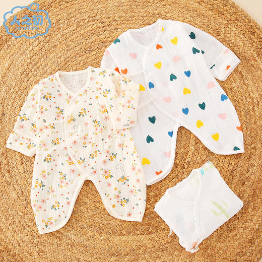 【卡通纯棉纱布蝴蝶衣】人之初新生儿衣服0-3个月6纯棉纱布春夏季初生宝宝蝴蝶衣婴儿连体 商品图4