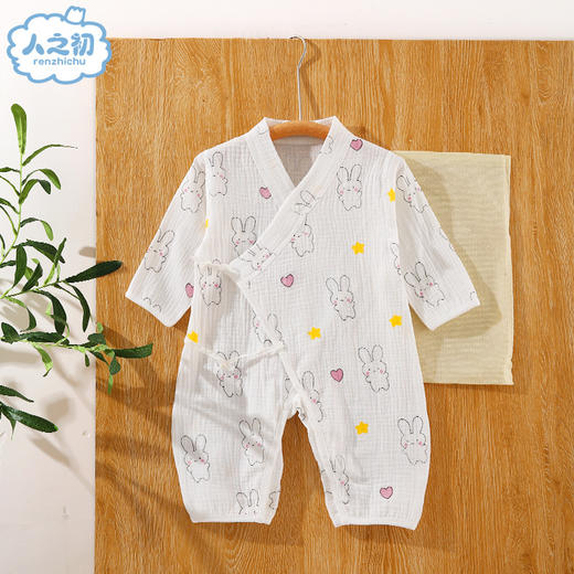 【卡通纱布纯棉连体衣】人之初新生儿纱布哈衣超薄夏季宝宝睡衣家居服和尚服幼儿超萌外出 商品图6