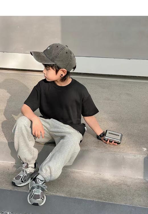 2件39.9元【童T】男童女童同款100%棉（纯色-黑色）印花T恤2025-喜出 商品图1