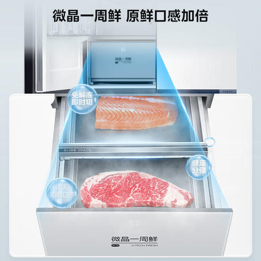 美的60cm薄微晶系列冰箱526弦影白口感保鲜净味无缝全嵌法式超薄大容量一级变频家用智能 白/灰/蓝 商品图3