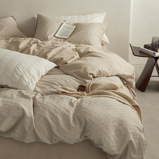 【水洗棉提花四件套】全棉提花水洗四件套纯色柔软亲肤床品套件裸睡 商品图0