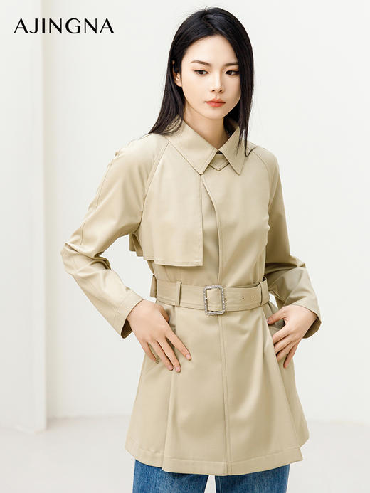 【商场同款】阿菁娜2024春季新款收腰翻领扣风衣外套A29C105001 商品图2