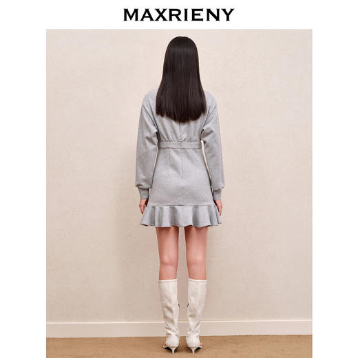 MAXRIENY轻奢小香风抽褶鱼尾连衣裙早秋穿搭针织卫衣裙格雷系穿搭(货号:MS88DR552) 商品图3